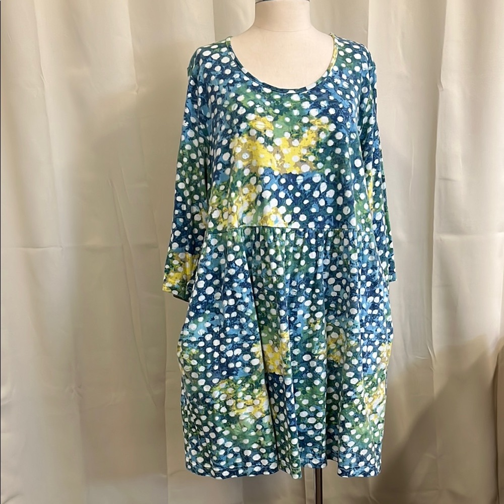 Ulla Popken Blue and Yellow Polka Dot Dress